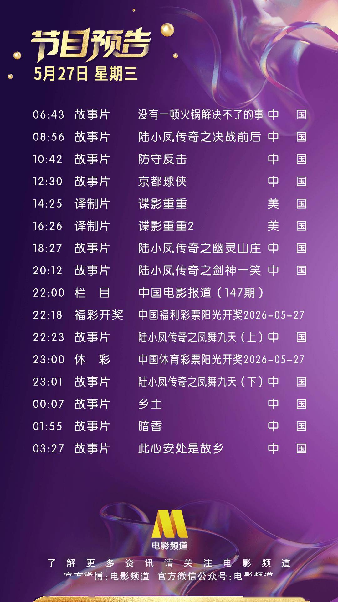 5月27日（星期三）CCTV6节目预告封面图