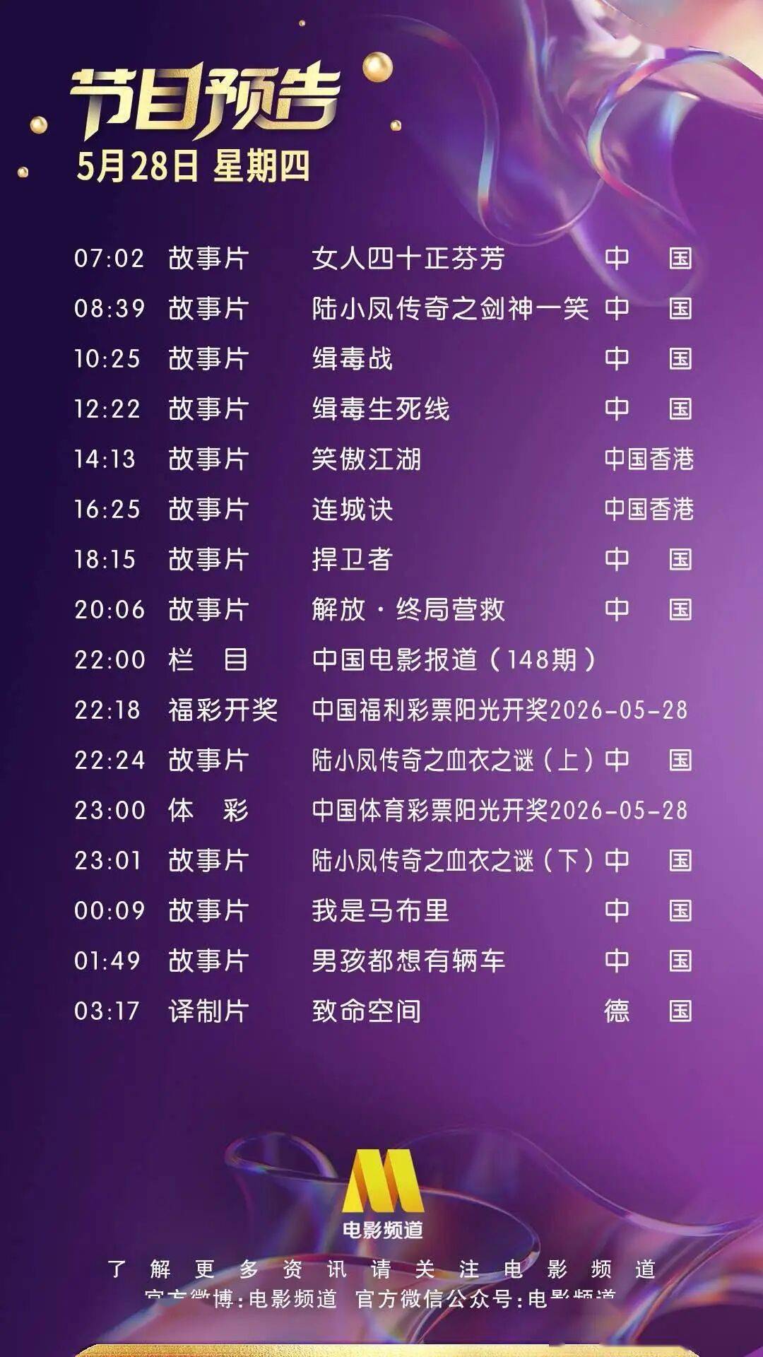 5月28日（星期四）CCTV6节目预告封面图